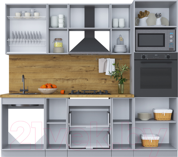 Изображение товара Кухонный гарнитур Интерлиния Мила Шато 2.4В (белый/белый/кастилло темный)