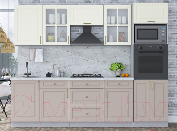 Изображение товара Кухонный гарнитур Интерлиния Мила Шато 2.7В (белый/луна/серый каспий)