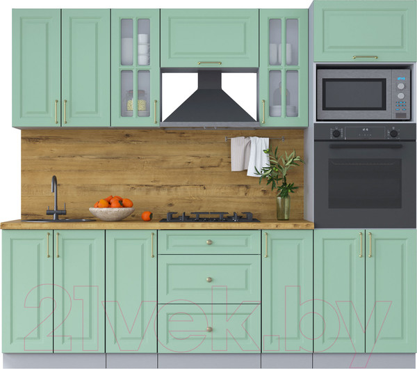 Изображение товара Кухонный гарнитур Интерлиния Мила Шато 2.4В (мята/мята/дуб бунратти)