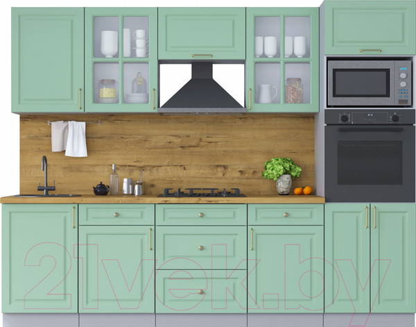 Изображение товара Кухонный гарнитур Интерлиния Мила Шато 2.7В (мята/мята/дуб бунратти)