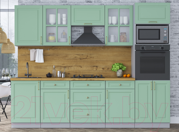 Изображение товара Кухонный гарнитур Интерлиния Мила Шато 2.7В (мята/мята/дуб бунратти)