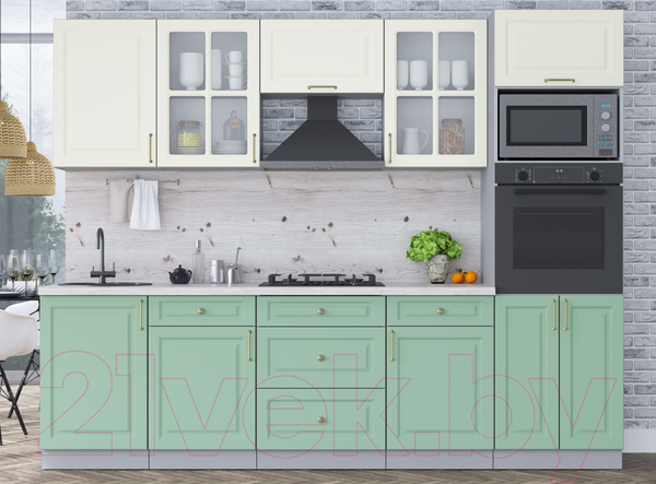 Изображение товара Кухонный гарнитур Интерлиния Мила Шато 2.7В (белый/мята/бискайская сосна)