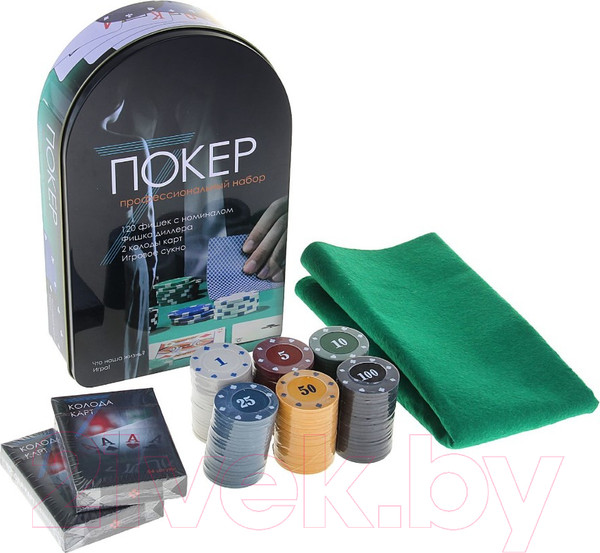 Изображение товара Набор для покера Sima-Land Карты 2 колоды, фишки 120шт / 637895