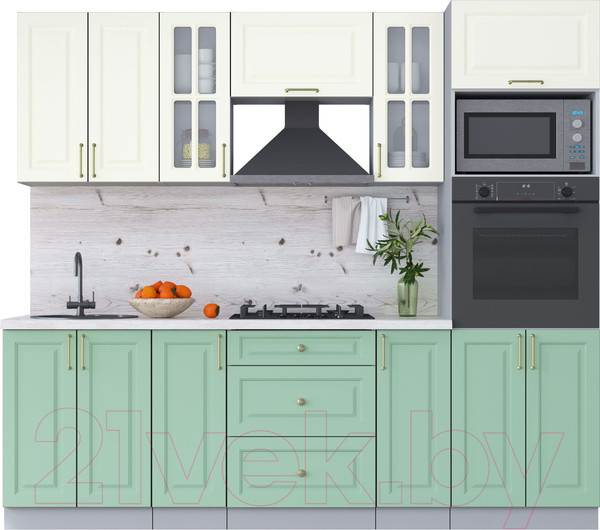 Изображение товара Кухонный гарнитур Интерлиния Мила Шато 2.4В (белый/мята/бискайская сосна)