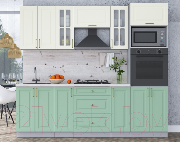 Изображение товара Кухонный гарнитур Интерлиния Мила Шато 2.4В (белый/мята/бискайская сосна)