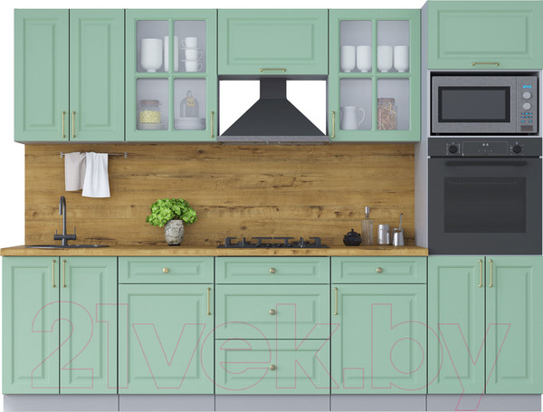 Изображение товара Кухонный гарнитур Интерлиния Мила Шато 2.8В (мята/мята/дуб бунратти)