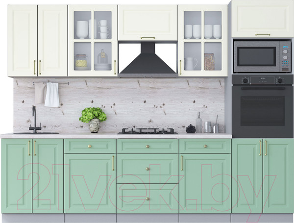 Изображение товара Кухонный гарнитур Интерлиния Мила Шато 2.8В (белый/мята/бискайская сосна)