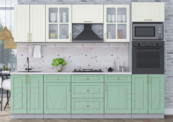 Изображение товара Кухонный гарнитур Интерлиния Мила Шато 2.8В (белый/мята/бискайская сосна)