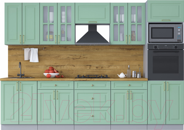 Изображение товара Кухонный гарнитур Интерлиния Мила Шато 3.0В (мята/мята/дуб бунратти)
