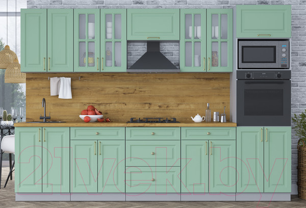 Изображение товара Кухонный гарнитур Интерлиния Мила Шато 3.0В (мята/мята/дуб бунратти)