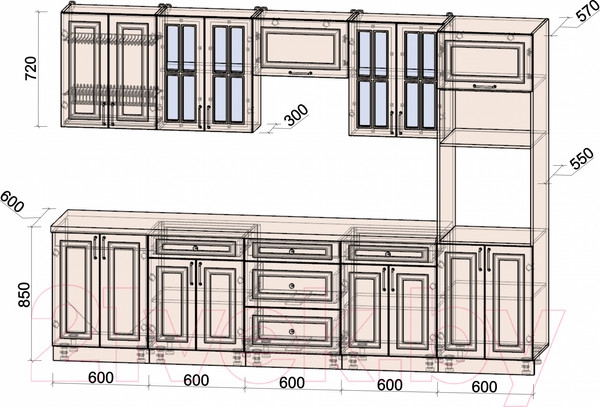 Изображение товара Кухонный гарнитур Интерлиния Мила Шато 3.0В (пепел/пепел/опал светлый)