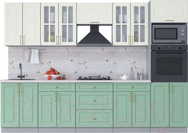 Изображение товара Кухонный гарнитур Интерлиния Мила Шато 3.0В (белый/мята/бискайская сосна)