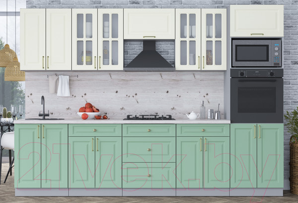 Изображение товара Кухонный гарнитур Интерлиния Мила Шато 3.0В (белый/мята/бискайская сосна)