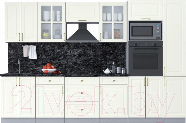 Изображение товара Кухонный гарнитур Интерлиния Мила Шато 3.2В (белый/белый/кастилло темный)