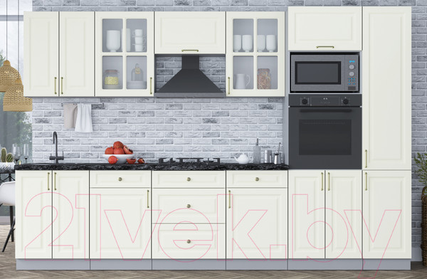 Изображение товара Кухонный гарнитур Интерлиния Мила Шато 3.2В (белый/белый/кастилло темный)