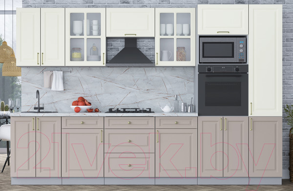 Изображение товара Кухонный гарнитур Интерлиния Мила Шато 3.2В (белый/луна/серый каспий)