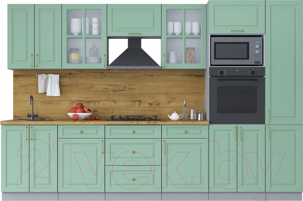 Изображение товара Кухонный гарнитур Интерлиния Мила Шато 3.2В (мята/мята/дуб бунратти)