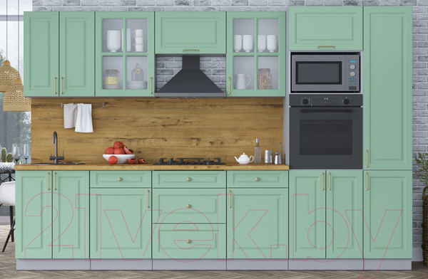 Изображение товара Кухонный гарнитур Интерлиния Мила Шато 3.2В (мята/мята/дуб бунратти)