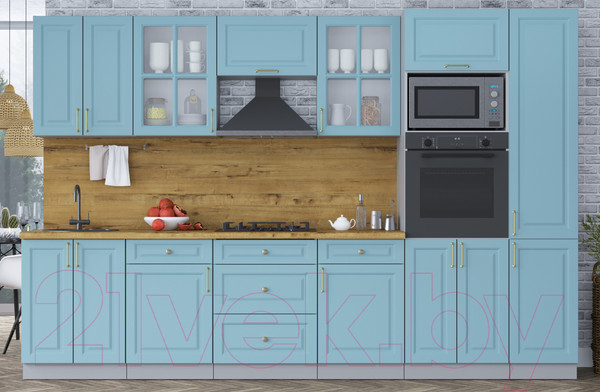 Изображение товара Кухонный гарнитур Интерлиния Мила Шато 3.2В (океан/океан/дуб бунратти)