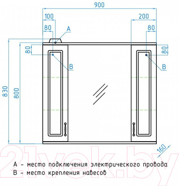 Изображение товара Шкаф с зеркалом для ванной Style Line Олеандр-2 90 (с подсветкой)