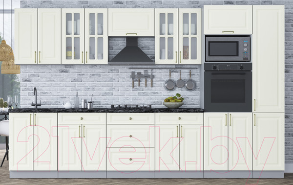 Изображение товара Кухонный гарнитур Интерлиния Мила Шато 3.4В (белый/белый/кастилло темный)