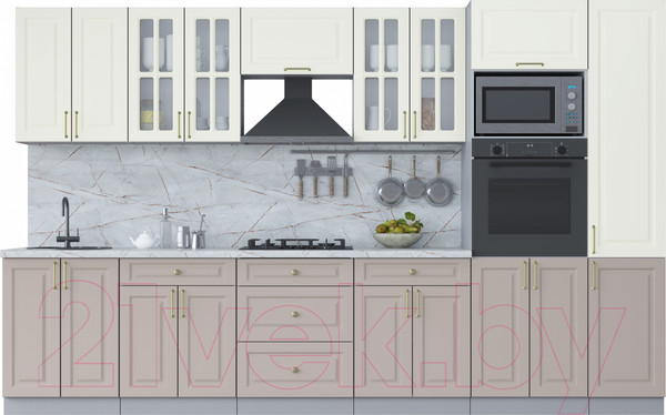 Изображение товара Кухонный гарнитур Интерлиния Мила Шато 3.4В (белый/луна/серый каспий)