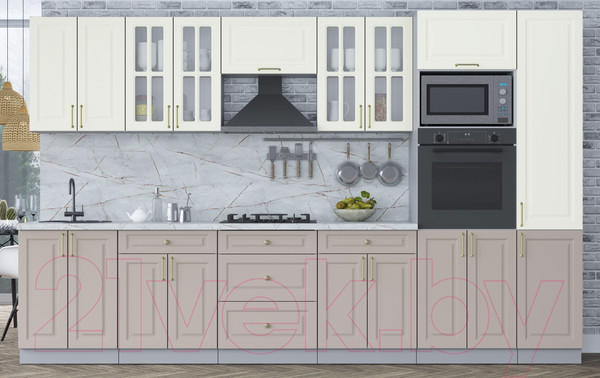 Изображение товара Кухонный гарнитур Интерлиния Мила Шато 3.4В (белый/луна/серый каспий)