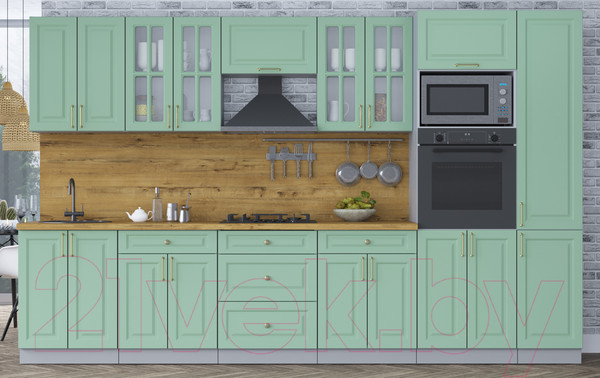Изображение товара Кухонный гарнитур Интерлиния Мила Шато 3.4В (мята/мята/дуб бунратти)