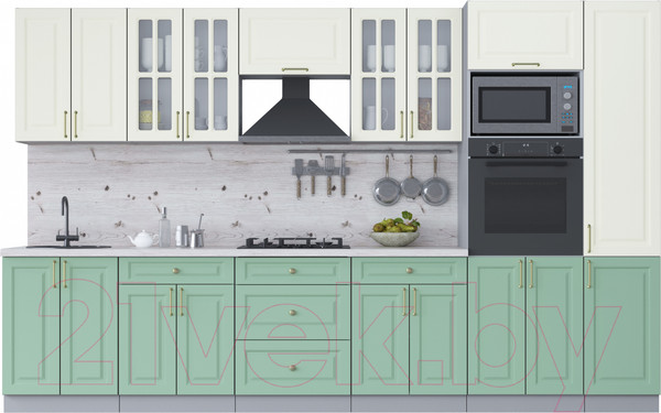 Изображение товара Кухонный гарнитур Интерлиния Мила Шато 3.4В (белый/мята/бискайская сосна)