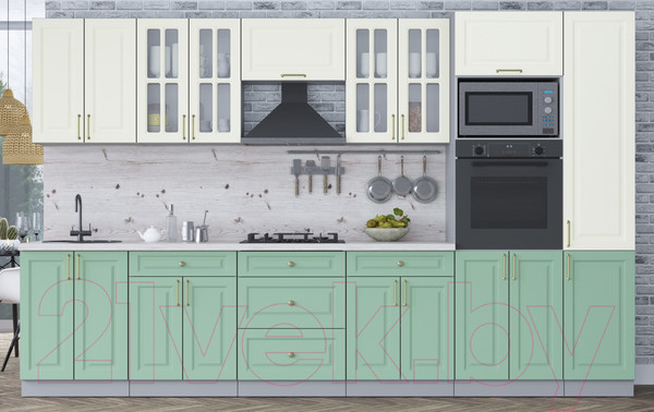 Изображение товара Кухонный гарнитур Интерлиния Мила Шато 3.4В (белый/мята/бискайская сосна)