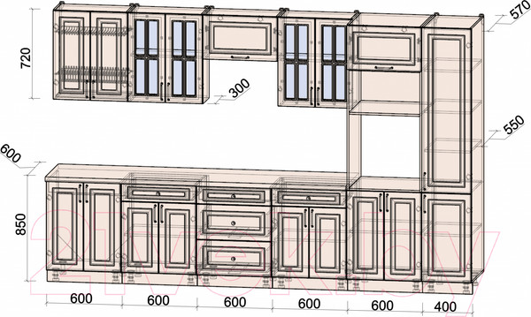 Изображение товара Кухонный гарнитур Интерлиния Мила Шато 3.4В (керамика/керамика/опал светлый)