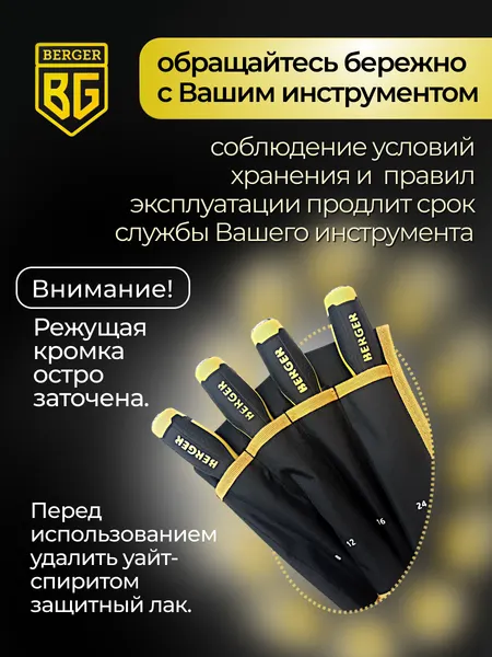 Изображение товара Набор стамесок BERGER Ударных для обработки древесины 8/12/16/24мм / BG1420 (4 предмета)