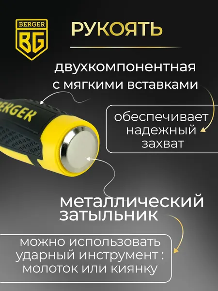 Изображение товара Набор стамесок BERGER Ударных для обработки древесины 8/12/16/24мм / BG1420 (4 предмета)