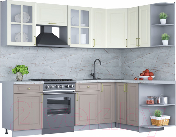 Изображение товара Кухонный гарнитур Интерлиния Мила Шато 1.5x2.5 правая (белый/луна/серый каспий)