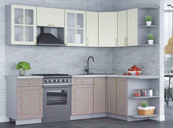 Изображение товара Кухонный гарнитур Интерлиния Мила Шато 1.5x2.5 правая (белый/луна/серый каспий)