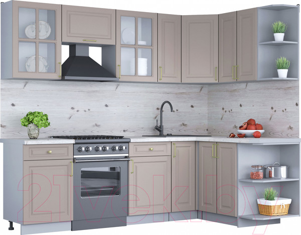 Изображение товара Кухонный гарнитур Интерлиния Мила Шато 1.5x2.5 правая (луна/луна/бискайская сосна)