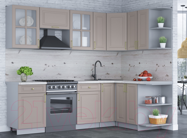 Изображение товара Кухонный гарнитур Интерлиния Мила Шато 1.5x2.5 правая (луна/луна/бискайская сосна)