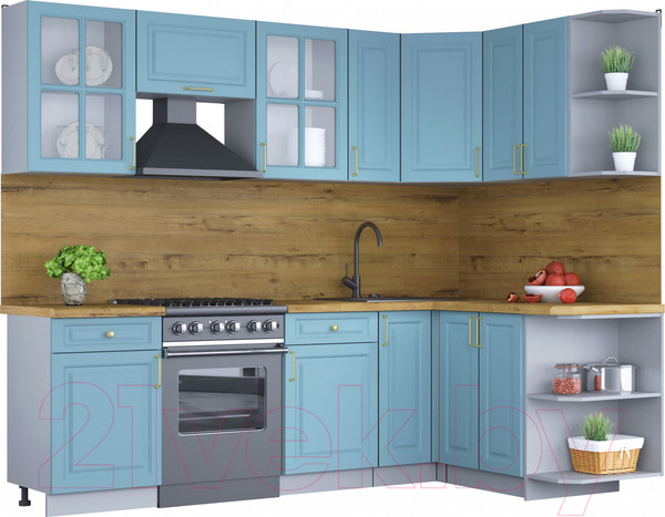 Изображение товара Кухонный гарнитур Интерлиния Мила Шато 1.5x2.5 правая (океан/океан/дуб бунратти)