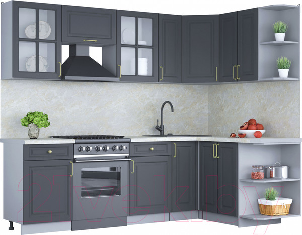 Изображение товара Кухонный гарнитур Интерлиния Мила Шато 1.5x2.5 правая (пепел/пепел/опал светлый)