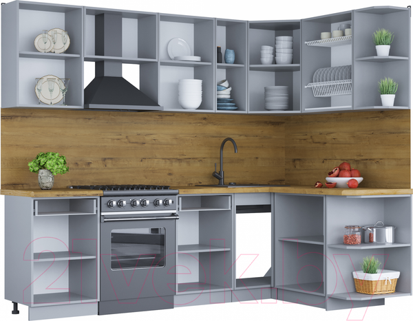 Изображение товара Кухонный гарнитур Интерлиния Мила Шато 1.5x2.5 правая (пепел/пепел/опал светлый)