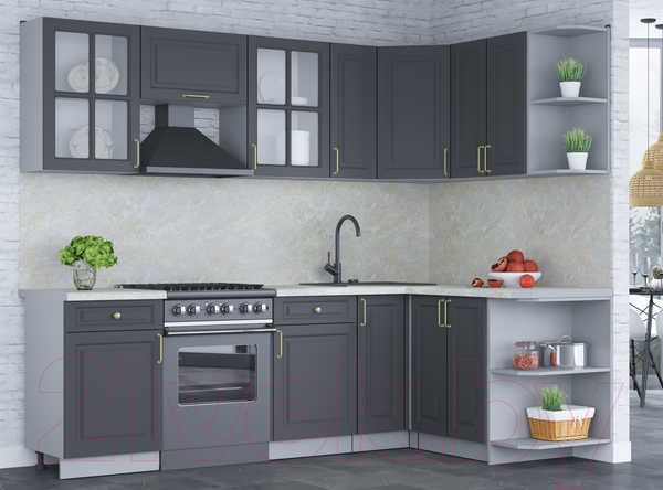 Изображение товара Кухонный гарнитур Интерлиния Мила Шато 1.5x2.5 правая (пепел/пепел/опал светлый)