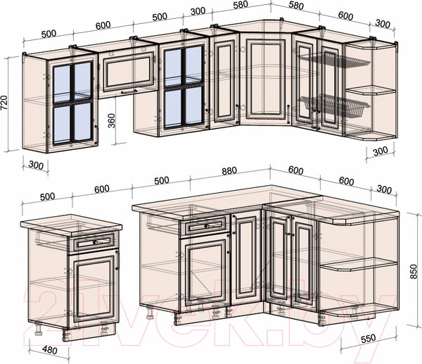 Изображение товара Кухонный гарнитур Интерлиния Мила Шато 1.5x2.5 правая (пепел/пепел/опал светлый)
