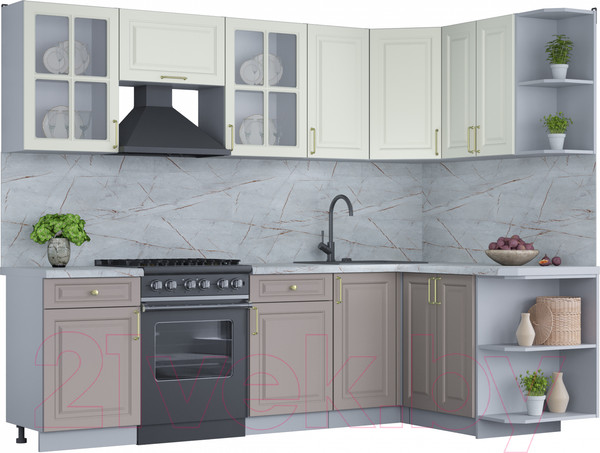 Изображение товара Кухонный гарнитур Интерлиния Мила Шато 1.5x2.6 правая (белый/луна/серый каспий)