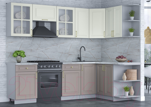 Изображение товара Кухонный гарнитур Интерлиния Мила Шато 1.5x2.6 правая (белый/луна/серый каспий)