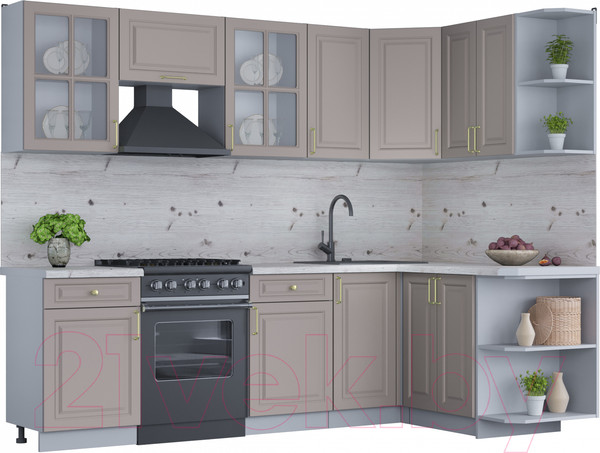 Изображение товара Кухонный гарнитур Интерлиния Мила Шато 1.5x2.6 правая (луна/луна/бискайская сосна)