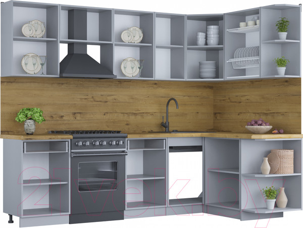 Изображение товара Кухонный гарнитур Интерлиния Мила Шато 1.5x2.6 правая (мята/мята/дуб бунратти)