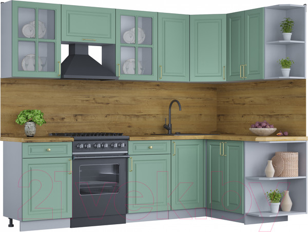 Изображение товара Кухонный гарнитур Интерлиния Мила Шато 1.5x2.6 правая (мята/мята/дуб бунратти)