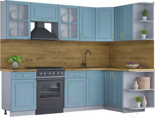 Изображение товара Кухонный гарнитур Интерлиния Мила Шато 1.5x2.6 правая (океан/океан/дуб бунратти)