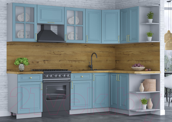Изображение товара Кухонный гарнитур Интерлиния Мила Шато 1.5x2.6 правая (океан/океан/дуб бунратти)