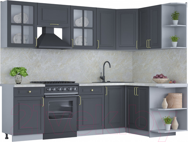 Изображение товара Кухонный гарнитур Интерлиния Мила Шато 1.5x2.6 правая (пепел/пепел/опал светлый)